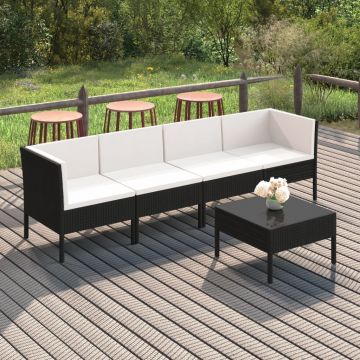 vidaXL Set mobilier de grădină cu perne, 5 piese, negru, poliratan