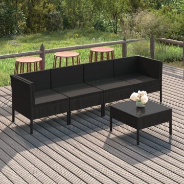 vidaXL Set mobilier de grădină cu perne, 5 piese, negru, poliratan