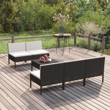 vidaXL Set mobilier de grădină cu perne, 6 piese, negru, poliratan