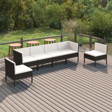 vidaXL Set mobilier de grădină cu perne, 6 piese, negru, poliratan