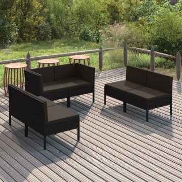 vidaXL Set mobilier de grădină cu perne, 6 piese, negru, poliratan