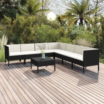 vidaXL Set mobilier de grădină cu perne, 8 piese, negru, poliratan