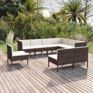 vidaXL Set mobilier de grădină cu perne, 9 piese, maro, poliratan