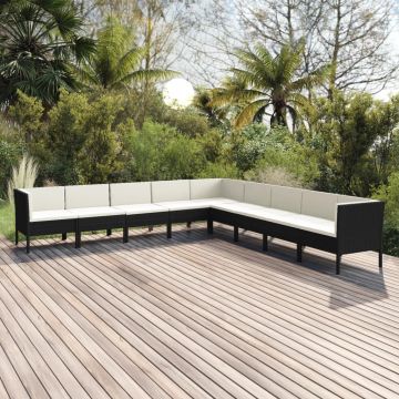 vidaXL Set mobilier de grădină cu perne, 9 piese, negru, poliratan