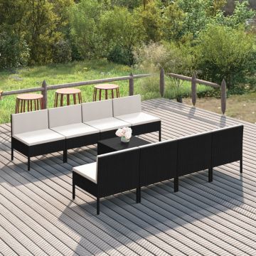 vidaXL Set mobilier de grădină cu perne, 9 piese, negru, poliratan