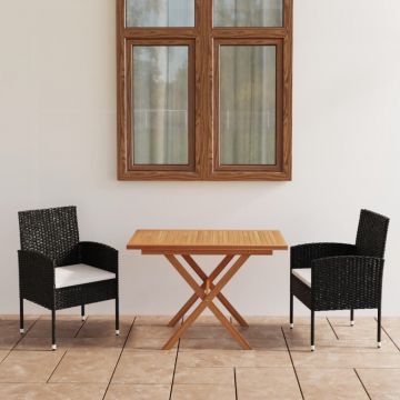 vidaXL Set mobilier grădină, 5 piese, negru, poliratan și lemn acacia