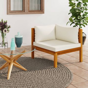 vidaXL Canapea modulară de colț cu perne alb crem, lemn de acacia