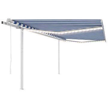 vidaXL Copertină automată cu senzor vânt&LED, albastru&alb, 4x3 m