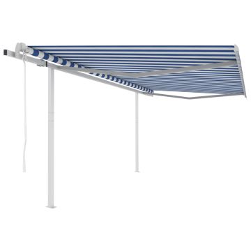 vidaXL Copertină retractabilă automat, cu stâlpi, albastru&alb 4,5x3 m