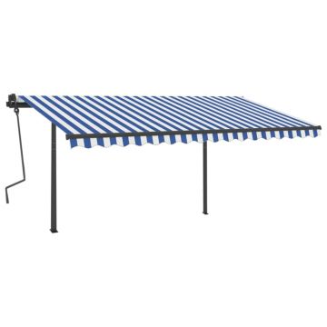 vidaXL Copertină retractabilă automat cu stâlpi, albastru/alb, 4x3,5 m