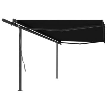 vidaXL Copertină retractabilă automat, cu stâlpi, antracit, 5x3 m vidaXL Copertină retractabilă automat, cu stâlpi, antracit, 5x3 m