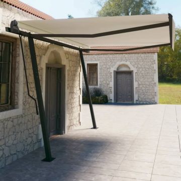 vidaXL Copertină retractabilă automat, cu stâlpi, crem, 4,5x3 m