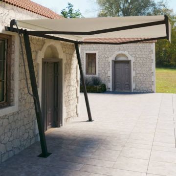 vidaXL Copertină retractabilă automat, cu stâlpi, crem, 4x3 m