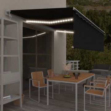 vidaXL Copertină retractabilă automat, stor&LED&senzor antracit, 5x3 m