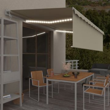 vidaXL Copertină retractabilă automat stor&LED&senzor vânt, crem, 5x3m