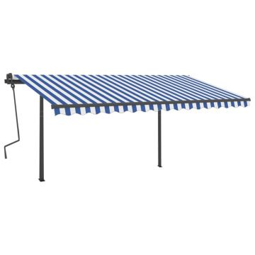 vidaXL Copertină retractabilă manual cu LED, albastru & alb, 4x3,5 m