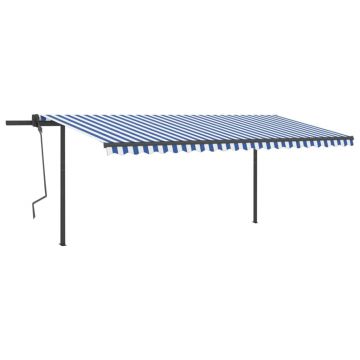 vidaXL Copertină retractabilă manual, cu LED, albastru & alb, 5x3 m