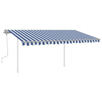 vidaXL Copertină retractabilă manual cu LED, albastru și alb, 4x3,5 m vidaXL Copertină retractabilă manual cu LED, albastru și alb, 4x3,5 m