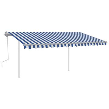 vidaXL Copertină retractabilă manual cu LED, albastru și alb, 4x3,5 m