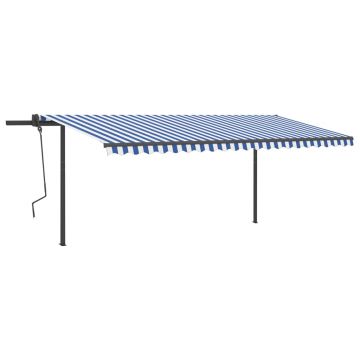 vidaXL Copertină retractabilă manual cu LED, albastru și alb, 5x3,5 m