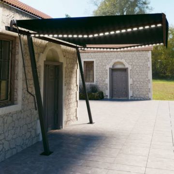 vidaXL Copertină retractabilă manual, cu LED, antracit, 4,5x3 m vidaXL Copertină retractabilă manual, cu LED, antracit, 4,5x3 m