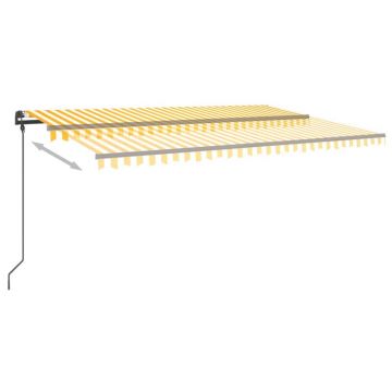 vidaXL Copertină retractabilă manual, cu LED, galben & alb, 5x3 m vidaXL Copertină retractabilă manual, cu LED, galben & alb, 5x3 m