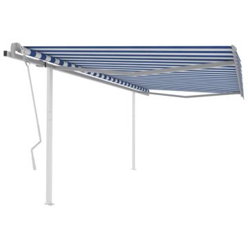 vidaXL Copertină retractabilă manual, cu stâlpi, albastru&alb 4,5x3 m