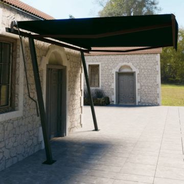vidaXL Copertină retractabilă manual, cu stâlpi, antracit, 4,5x3 m vidaXL Copertină retractabilă manual, cu stâlpi, antracit, 4,5x3 m