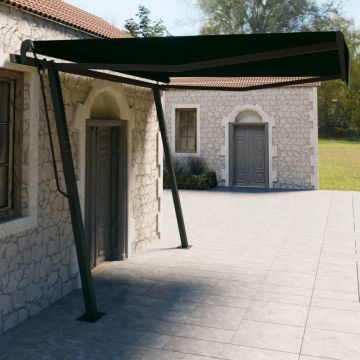 vidaXL Copertină retractabilă manual, cu stâlpi, antracit, 4x3 m vidaXL Copertină retractabilă manual, cu stâlpi, antracit, 4x3 m