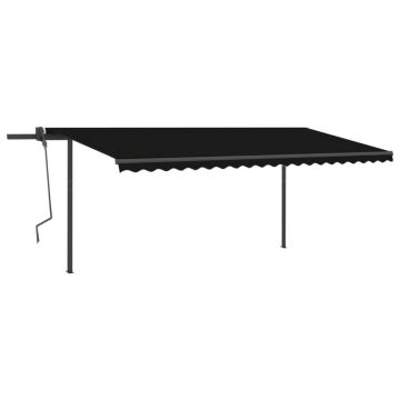 vidaXL Copertină retractabilă manual, cu stâlpi, antracit, 5x3 m vidaXL Copertină retractabilă manual, cu stâlpi, antracit, 5x3 m