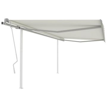 vidaXL Copertină retractabilă manual, cu stâlpi, crem, 4,5x3 m