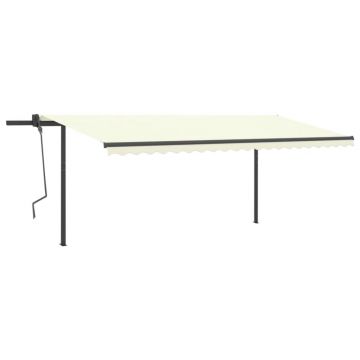 vidaXL Copertină retractabilă manual, cu stâlpi, crem, 5x3 m vidaXL Copertină retractabilă manual, cu stâlpi, crem, 5x3 m