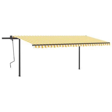 vidaXL Copertină retractabilă manual cu stâlpi, galben și alb, 5x3,5 m vidaXL Copertină retractabilă manual cu stâlpi, galben și alb, 5x3,5 m