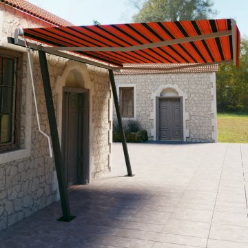 vidaXL Copertină retractabilă manual & stâlpi, portocaliu/maro 4,5x3 m