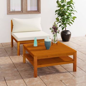 vidaXL Set canapea grădină perne alb crem, 2 piese, lemn masiv acacia