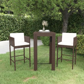 vidaXL Set mobilier bar de grădină, cu perne, 3 piese, maro, poliratan vidaXL Set mobilier bar de grădină, cu perne, 3 piese, maro, poliratan