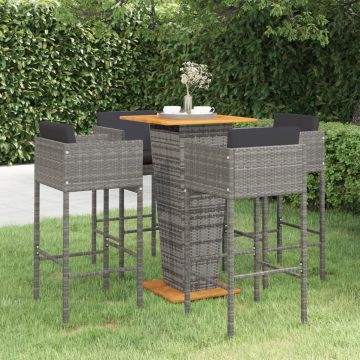 vidaXL Set mobilier bar de grădină cu perne, 5 piese, gri, poliratan
