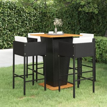 vidaXL Set mobilier bar de grădină cu perne, 5 piese, negru, poliratan