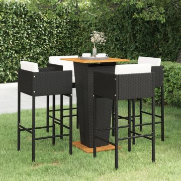 vidaXL Set mobilier bar de grădină cu perne, 5 piese, negru, poliratan