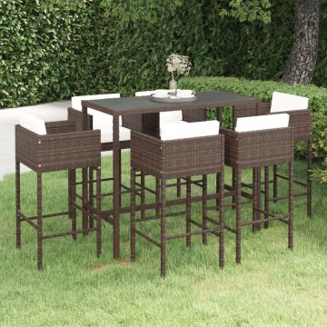 vidaXL Set mobilier bar de grădină cu perne, 7 piese, maro, poliratan