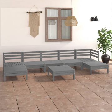 vidaXL Set mobilier de grădină, 8 piese, gri, lemn masiv de pin