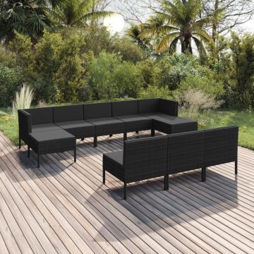 vidaXL Set mobilier de grădină cu perne, 10 piese, negru, poliratan