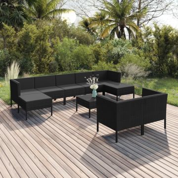 vidaXL Set mobilier de grădină cu perne, 10 piese, negru, poliratan