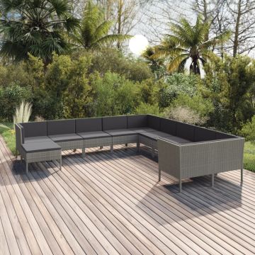 vidaXL Set mobilier de grădină cu perne, 11 piese, gri, poliratan vidaXL Set mobilier de grădină cu perne, 11 piese, gri, poliratan