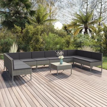 vidaXL Set mobilier de grădină cu perne, 11 piese, gri, poliratan vidaXL Set mobilier de grădină cu perne, 11 piese, gri, poliratan