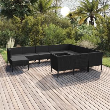 vidaXL Set mobilier de grădină cu perne, 11 piese, negru, poliratan