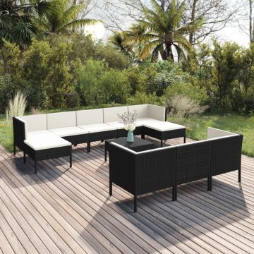 vidaXL Set mobilier de grădină cu perne, 11 piese, negru, poliratan