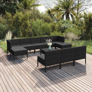 vidaXL Set mobilier de grădină cu perne, 11 piese, negru, poliratan