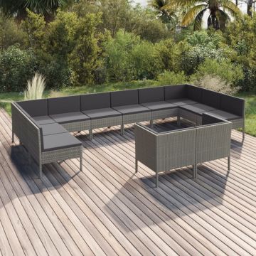 vidaXL Set mobilier de grădină cu perne, 12 piese, gri, poliratan vidaXL Set mobilier de grădină cu perne, 12 piese, gri, poliratan