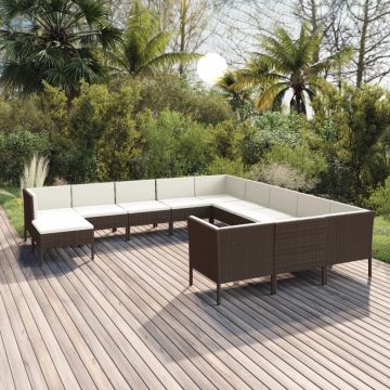 vidaXL Set mobilier de grădină cu perne, 12 piese, maro, poliratan